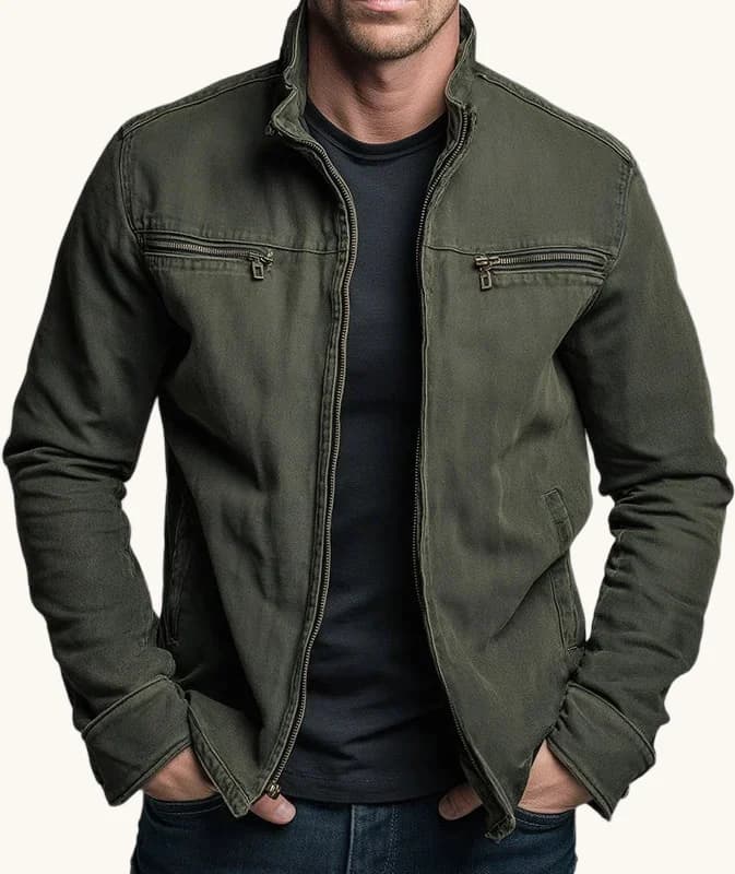 Veste homme zippée en coton, esprit vintage