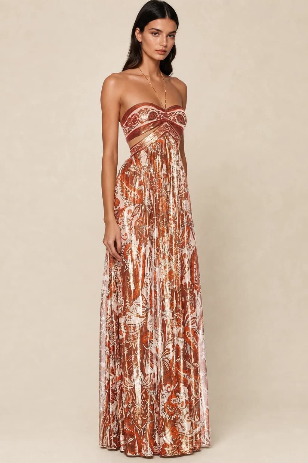 Robe maxi paisley à col montant