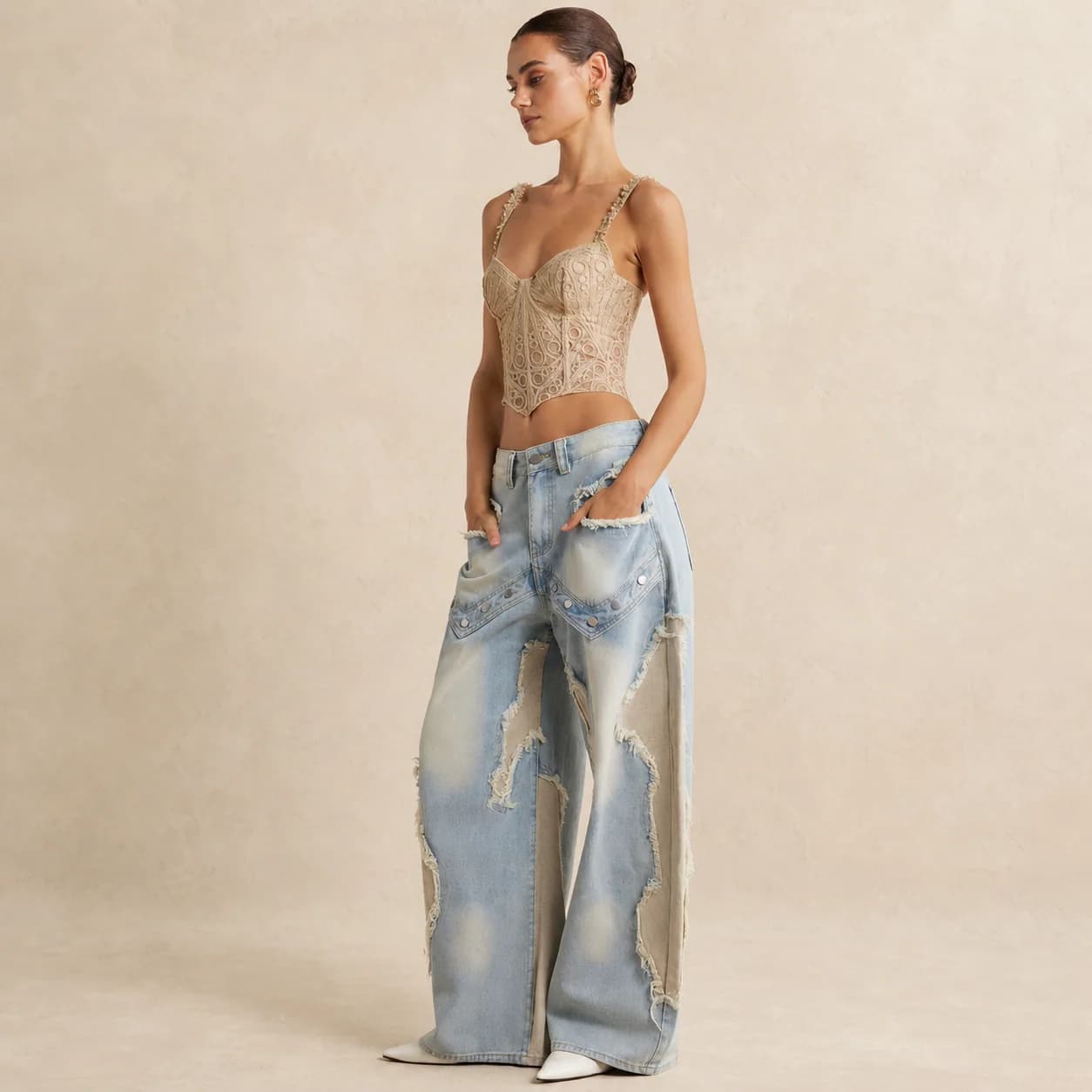 Jean baggy femme patchwork