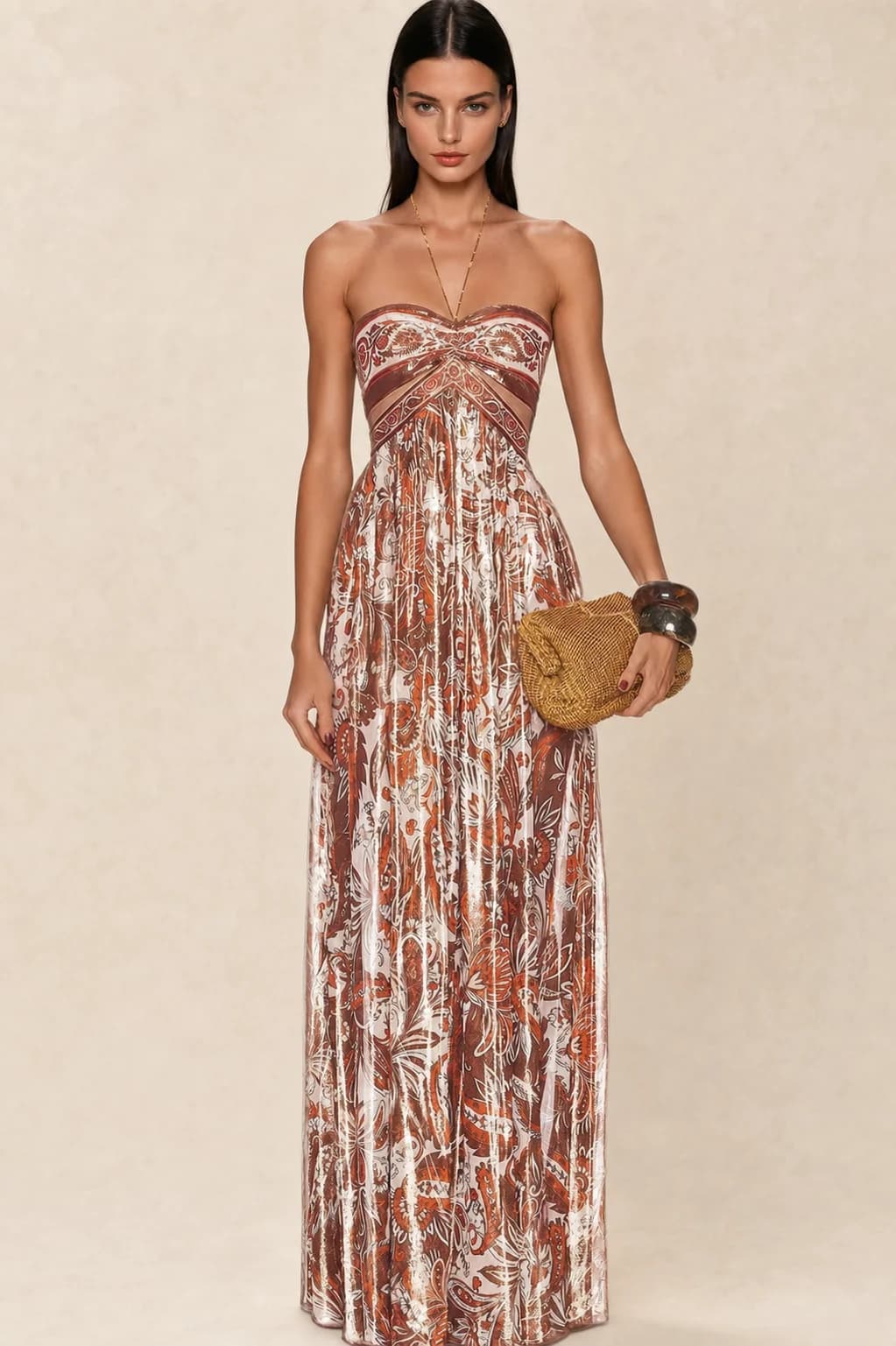 Robe maxi paisley à col montant