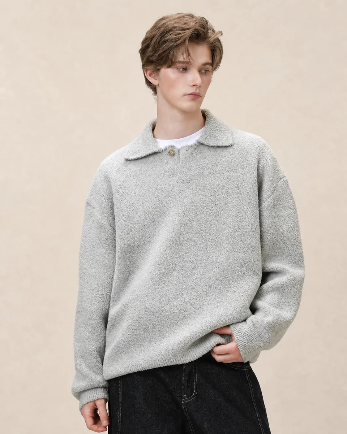 Pull Henley homme oversize en laine mélangée