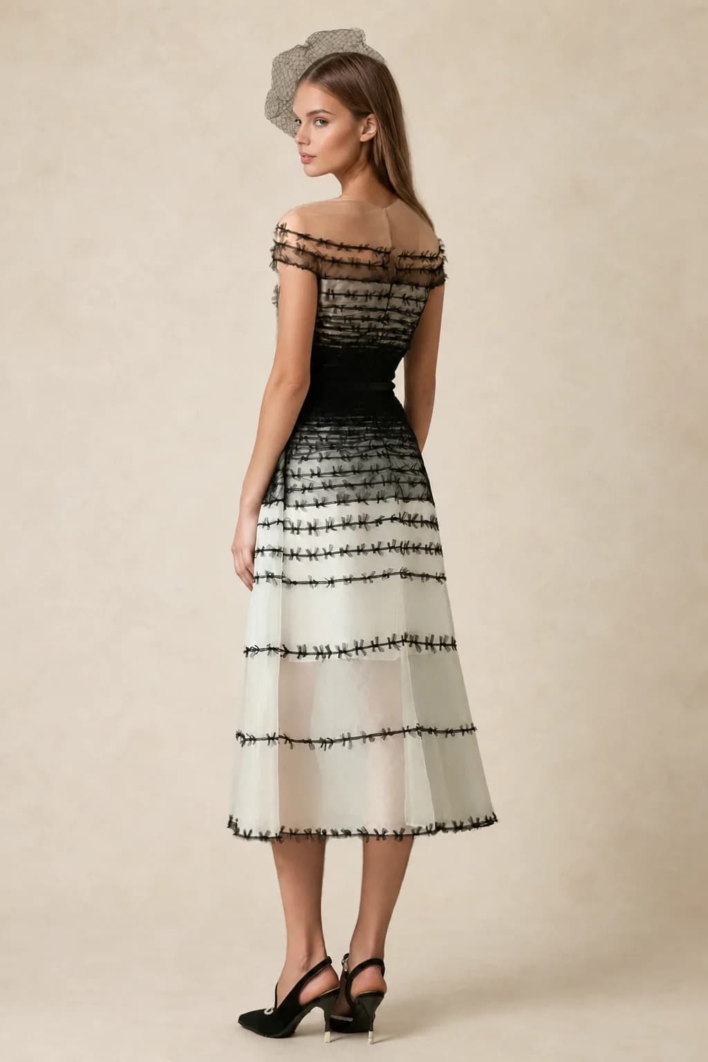 Robe midi en mesh à épaules dénudées