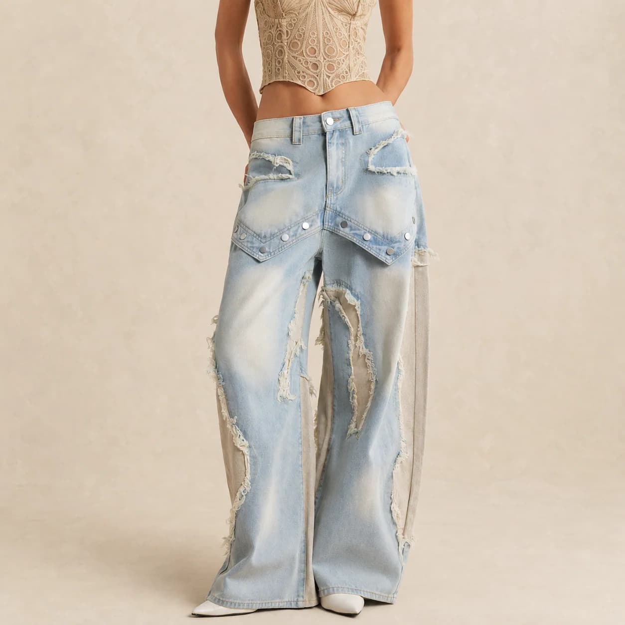 Jean baggy femme patchwork