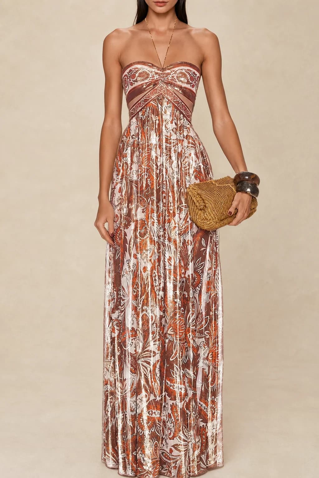 Robe maxi paisley à col montant