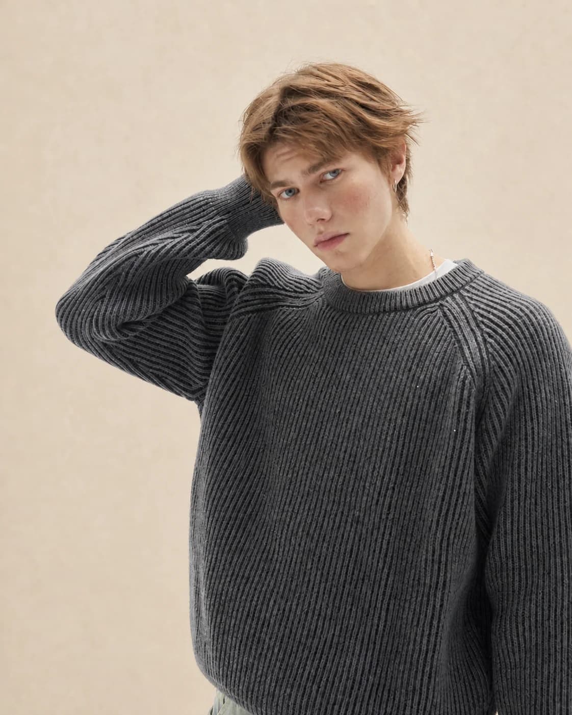 Pull homme côtelé à col rond