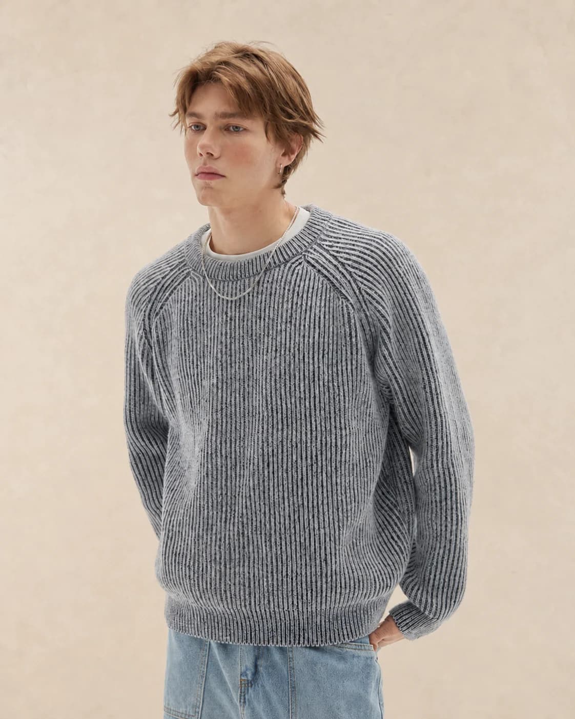 Pull homme côtelé à col rond