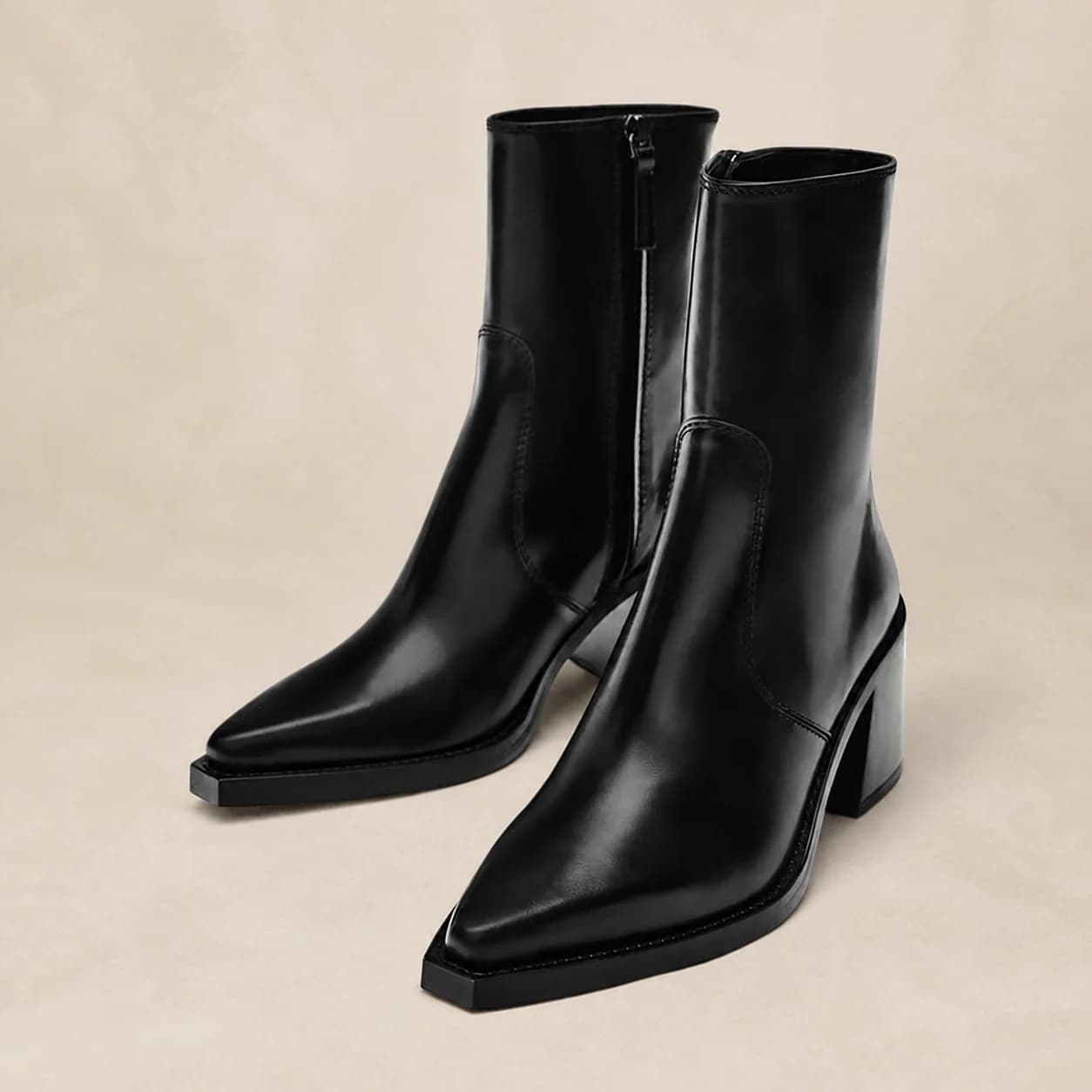 Bottines femme noires à talon bloc et zip