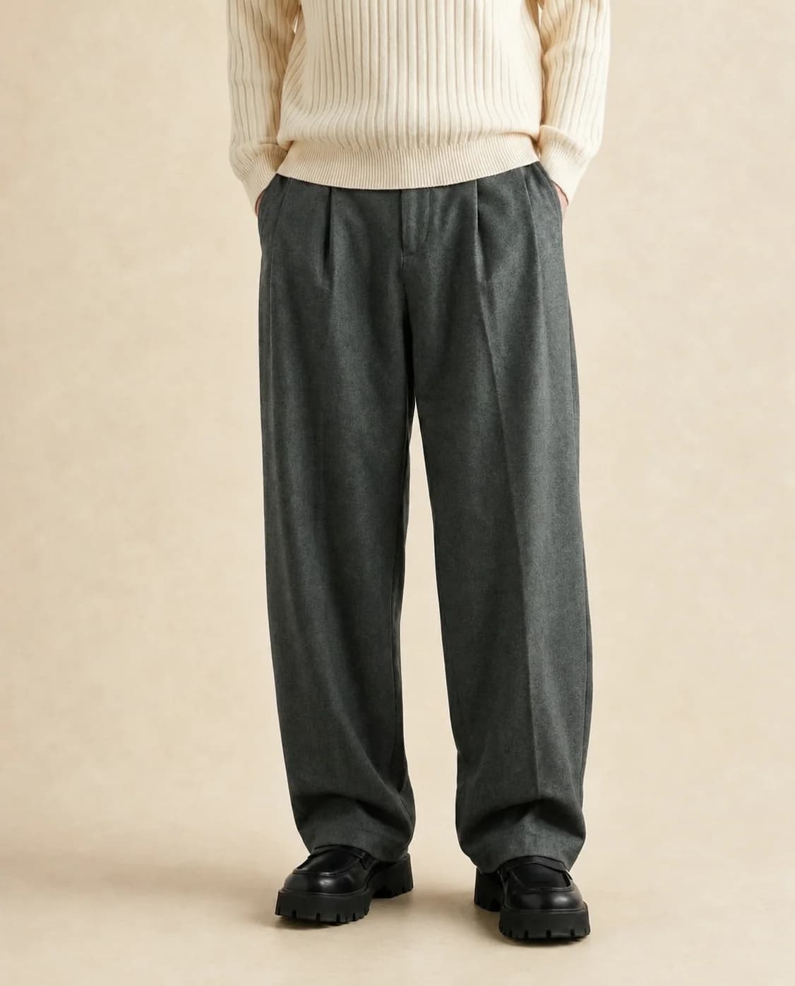 Pantalon homme large en laine mélangée