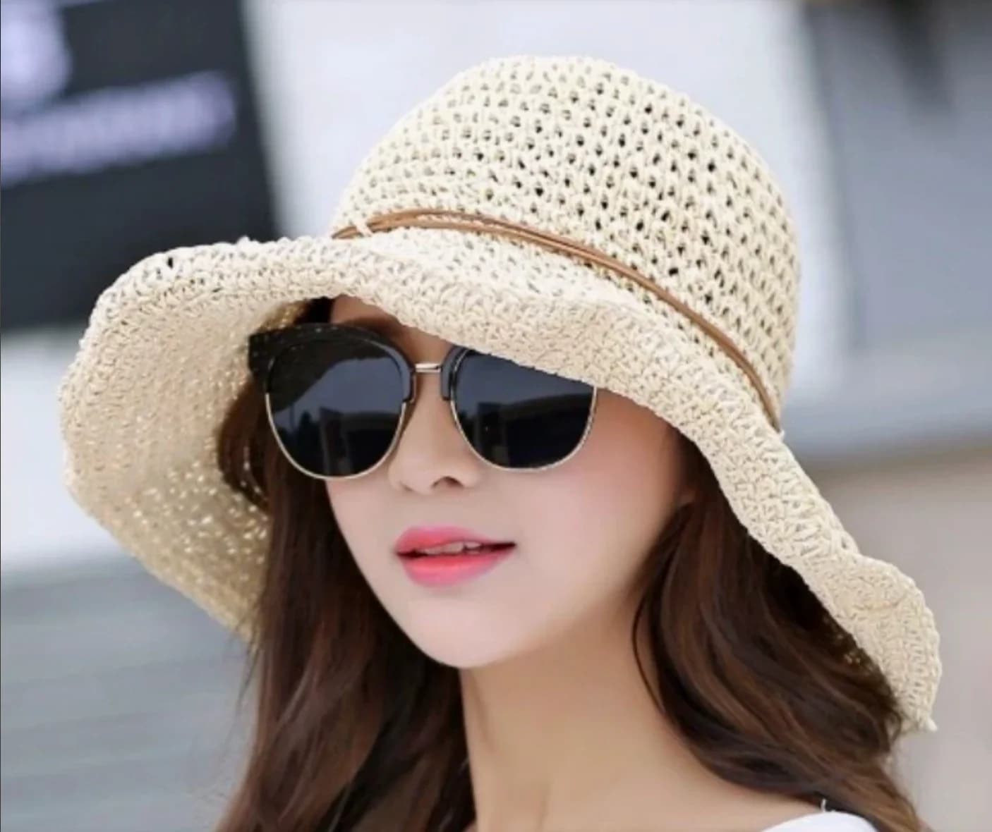 Chapeau de paille femme à larges bords, pliable