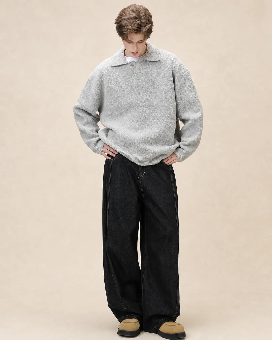 Pull Henley homme oversize en laine mélangée