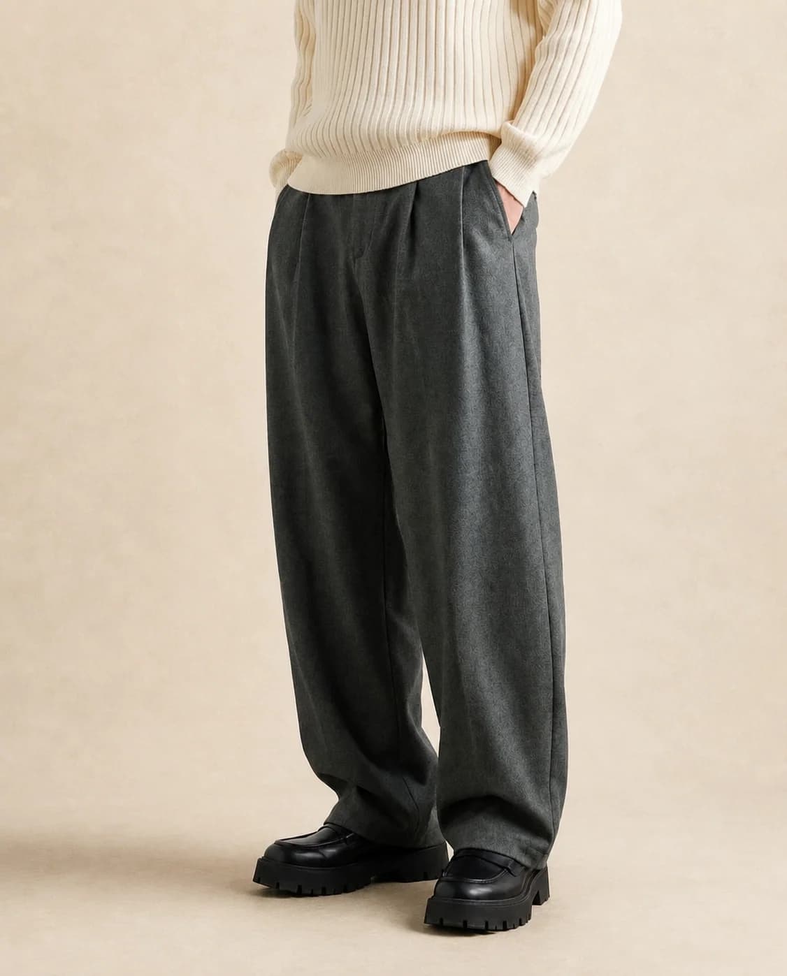 Pantalon homme large en laine mélangée