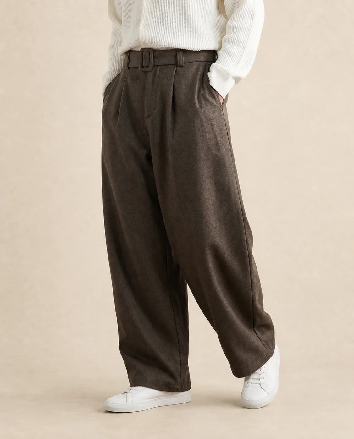 Pantalon homme large en laine mélangée