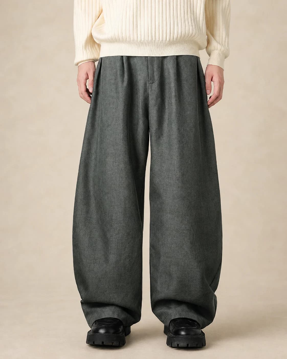 Pantalon homme large en laine mélangée