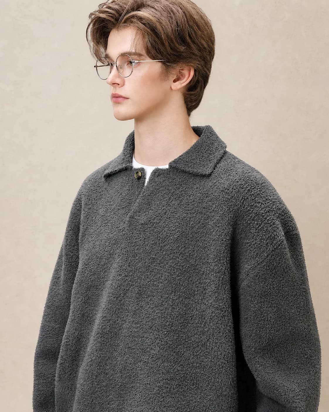 Pull Henley homme oversize en laine mélangée