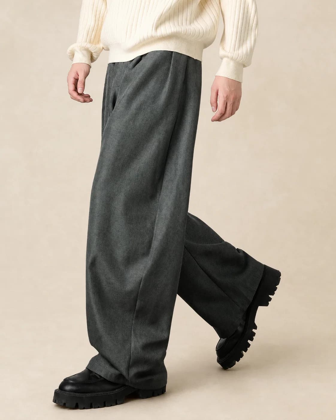 Pantalon homme large en laine mélangée