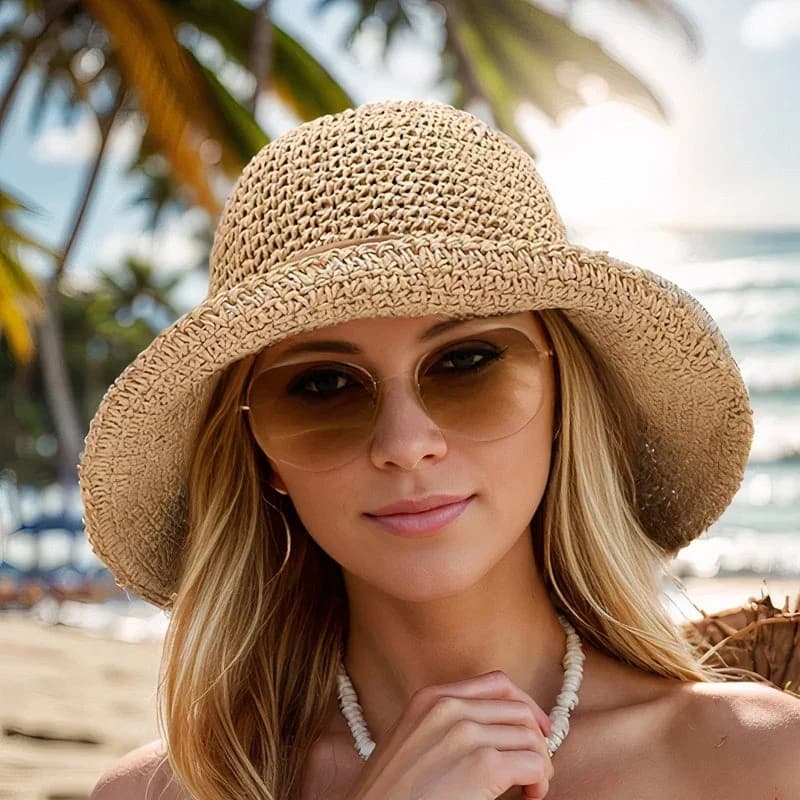Chapeau de paille femme à larges bords, pliable