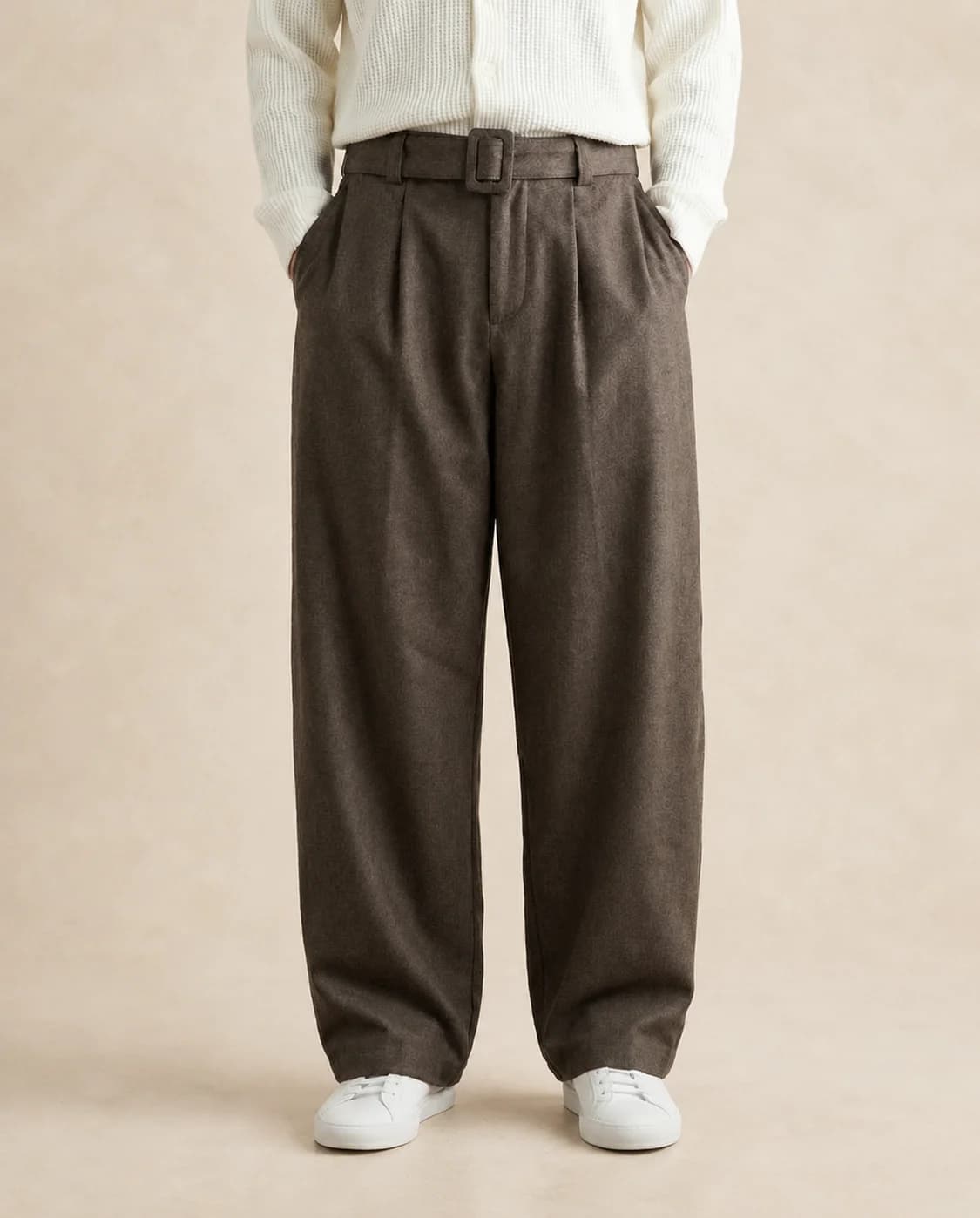 Pantalon homme large en laine mélangée