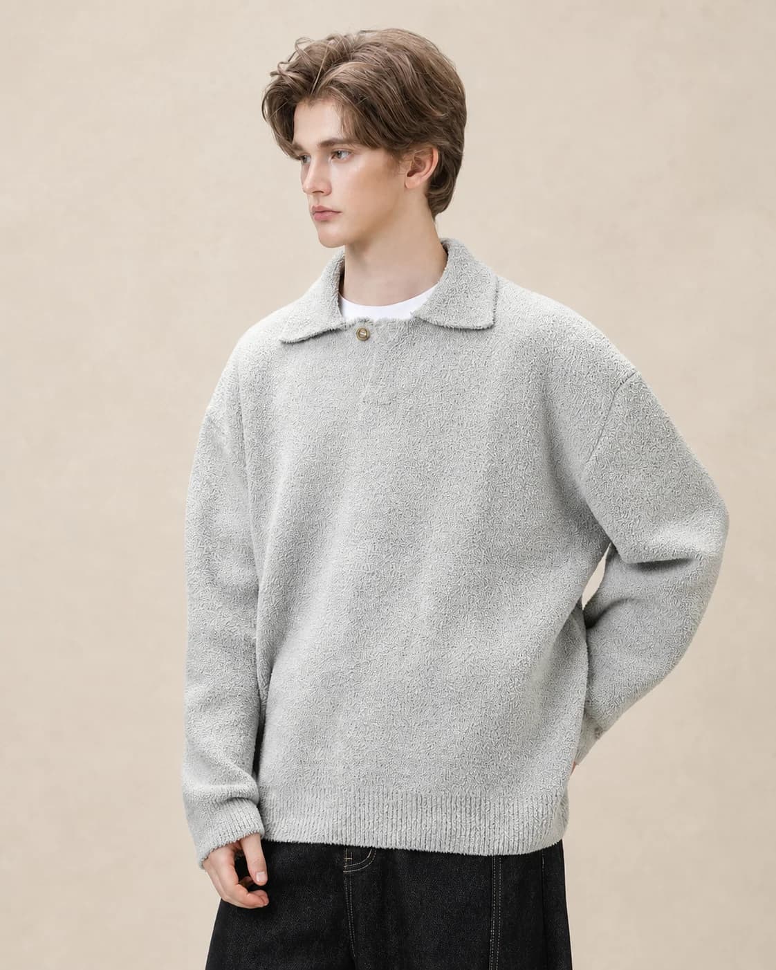 Pull Henley homme oversize en laine mélangée